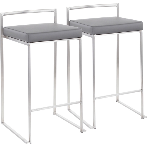 Fuji Stackable 27" Counter Stool in Grey Leatherette & Brushed Stainless (Set of 2)